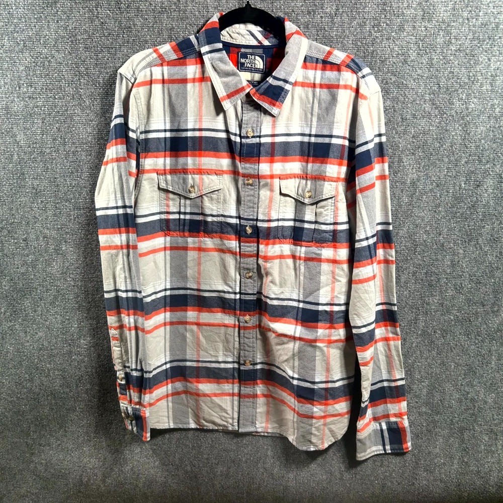 The North Face Flannel Shirt Men Size L Multi Cotton Plaid Flap Pocket Button-Up